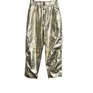 Zara Relaxed Fit Double Button Harem Pants Metallic Gold Size XS